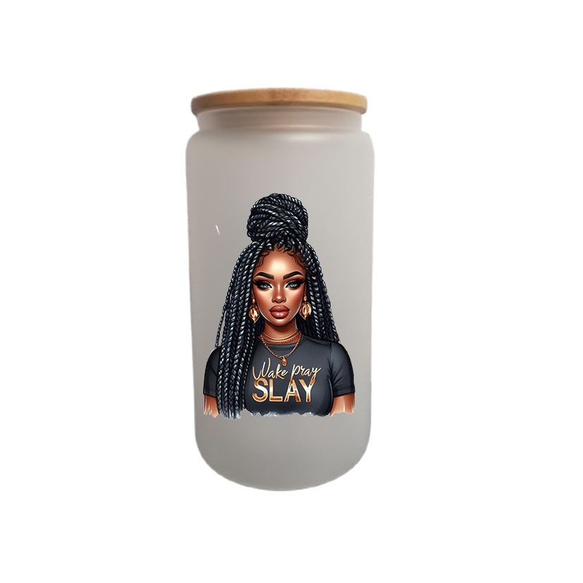 Wake, Pray, Slay – Frosted Glass Jar met Bamboe Deksel