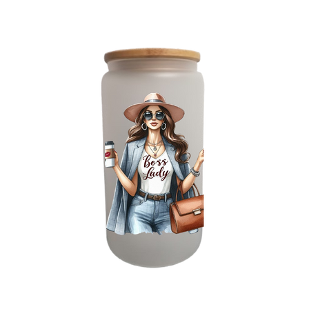 Boss Lady – Frosted Glass Jar met Bamboe Deksel (She2)